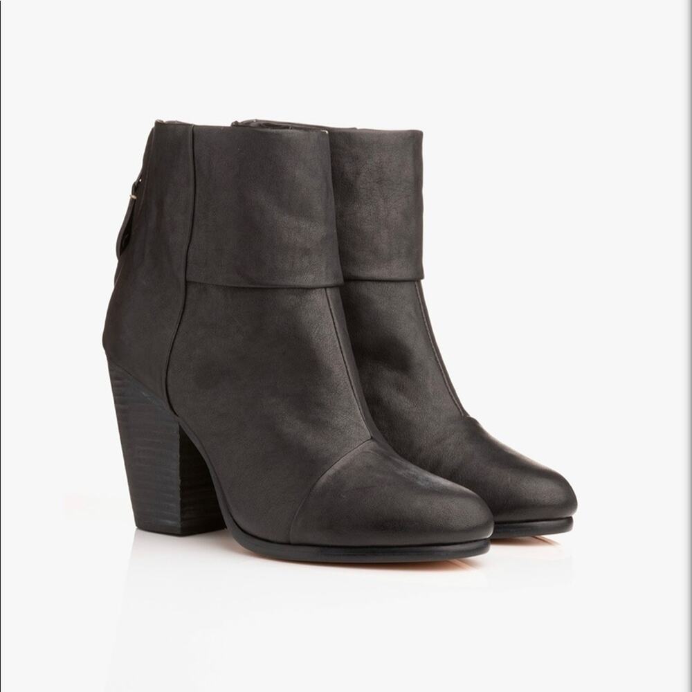 rag & bone Classic Newbury Ankle Boots Black leather stacked heel size 7 - Picture 1 of 12